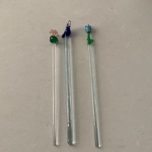 GLASS Swizzle Stir Cocktail Sticks. Set of 3- Vintage- Handmade.